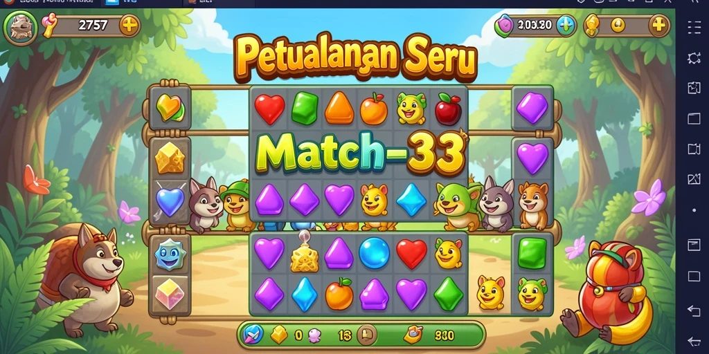 Tampilan menarik saat mencocokkan buah dalam game Match-3.