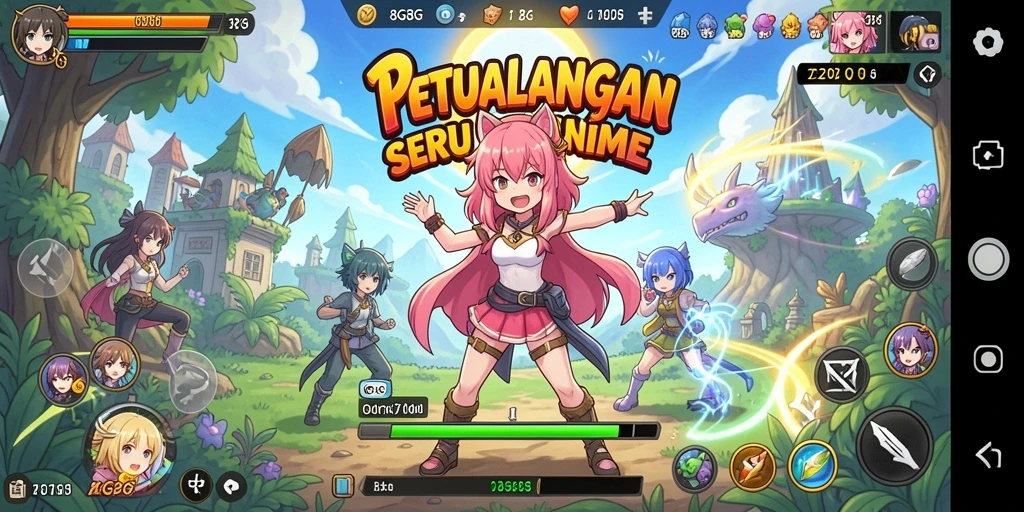 Screenshot tangkapan layar dari gameplay anime yang menarik.