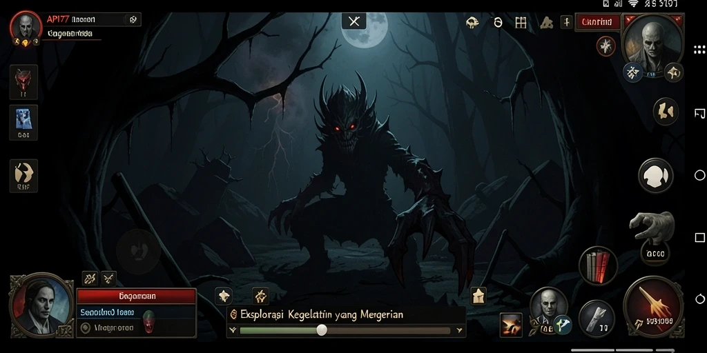 Tampilan menegangkan dari gameplay API77 dengan atmosfer Horror yang pekat.