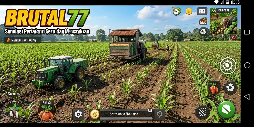 Tampilan gameplay seru di BRUTAL77 dengan aktivitas bertani.