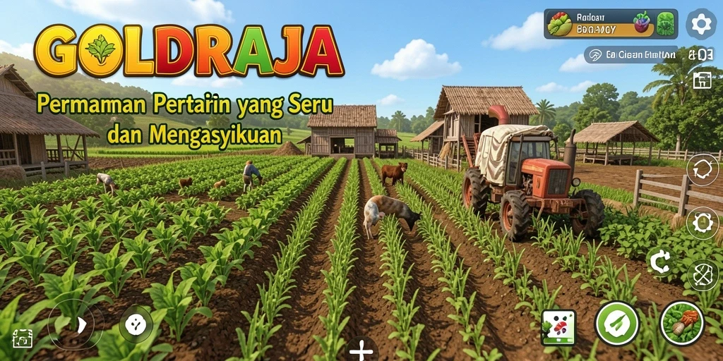 Screenshot game GOLDRAJA yang menampilkan pengalaman bertani yang menyenangkan.