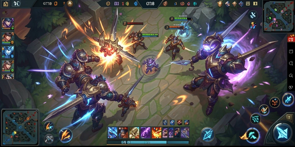 Tampilan gameplay seru dalam pertempuran MOBA ini.