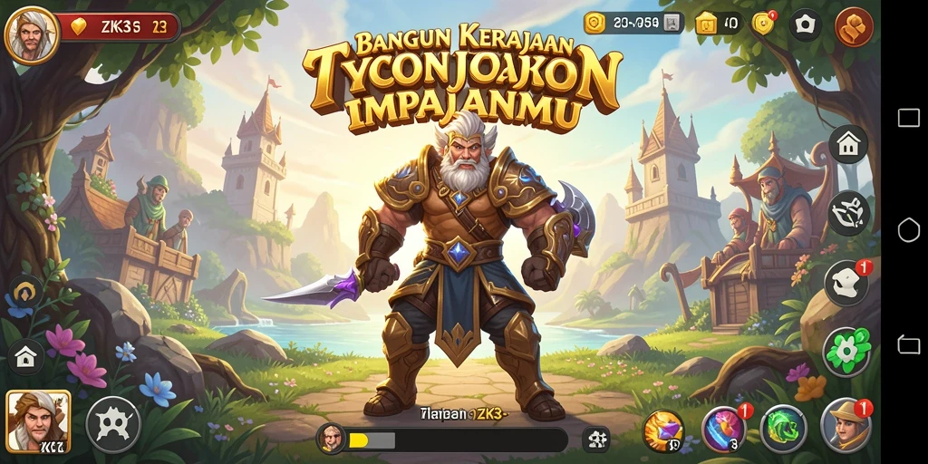 Tampilan gameplay menakjubkan dari ZK3 dalam membangun kerajaan Tycoon.